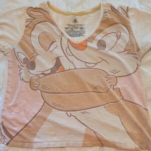 Womwn's Pink Cartoon Graphic Tee - Disney Chip 'n' Dale Style